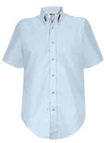 Short Sleeve button down collar, six button placket front, left chest pocket with reinforced pencil vent and name badge eyelets.