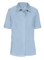 Short sleeve shirt with convertible collar, front cover fly front, left breast pocket with reinforced pencil vent and name badge eyelets.